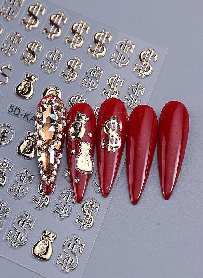 Vopintpy Gold Silver Dollar Nails Stickers Decals 5D Embossed Dollar Nails Art Stickers Self-Adhesive Designs Nail Art Decals for Women DIY Nail Decorations - Image 5